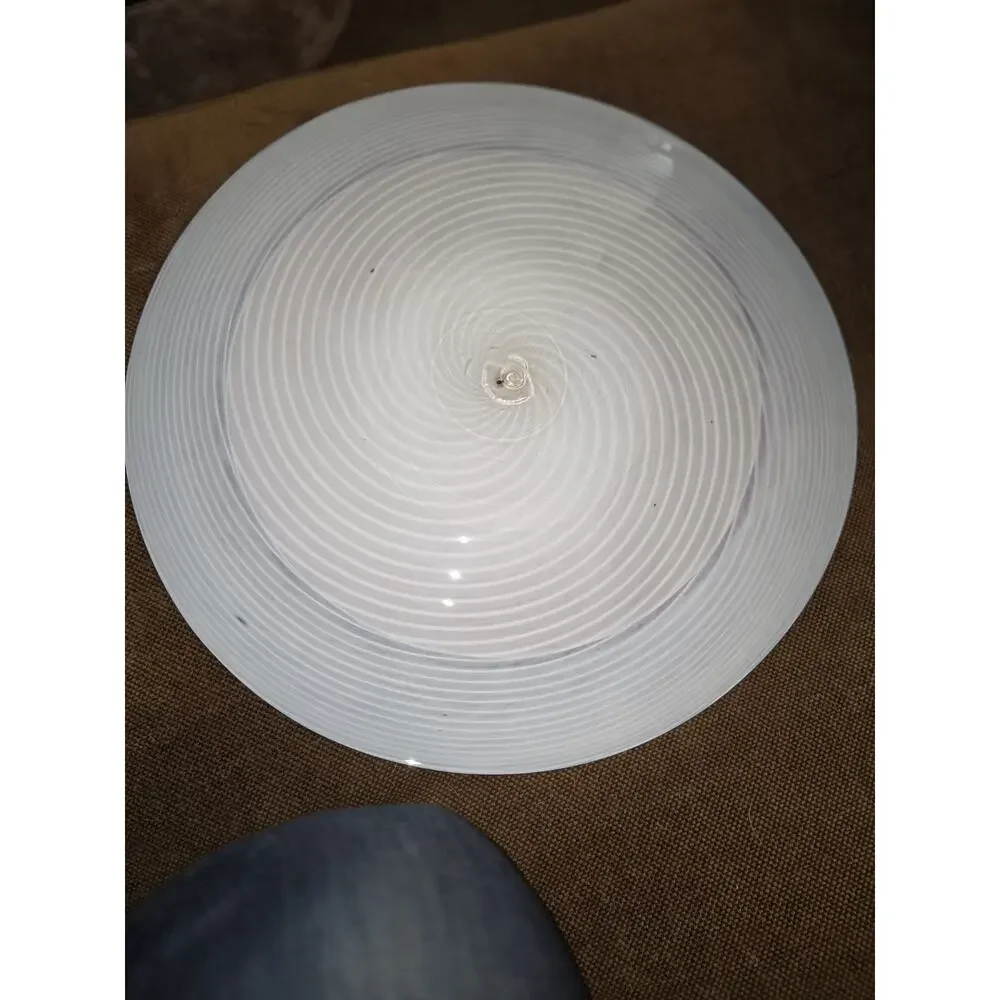 HUGE Signed Church & Maple Art Glass Encalmo Platter 15” Purple Peach Spiral